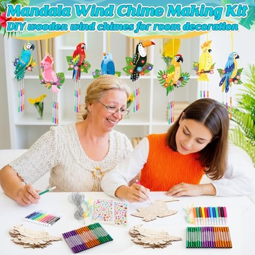 Amyhill 16 Pack Bird Wind Chimes Craft Kit, DIY Painting Wooden Art, Gifts - Image 5