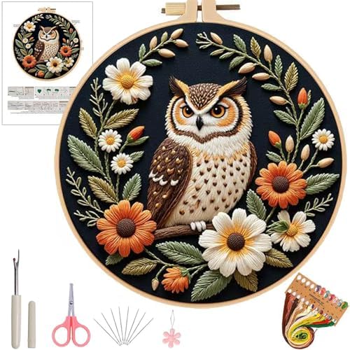 Ohcol Embroidery Kit Cross Stitch Kits for Beginners Needlepoint Kits for Adults Needle Point Kits with Owl & Hoop by Ohcol