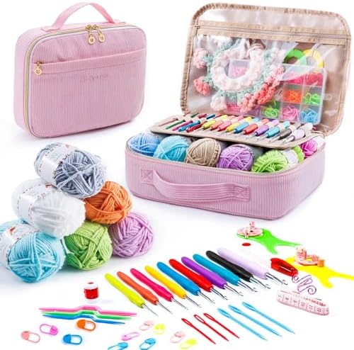 MYBAGZING Crochet Kit for Beginners,Yarn Starter Kit w/Hooks & Storage Bag by MYBAGZING