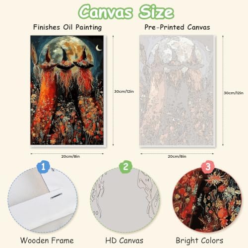 Spandrel Halloween Witch Paint by Number Kits for Adults, Witch Paint by Number Kits on Canvas, DIY Acrylic Oil Halloween Painting by Numbers Gitfs for Home Wall Decor, 8x12in - Image 2