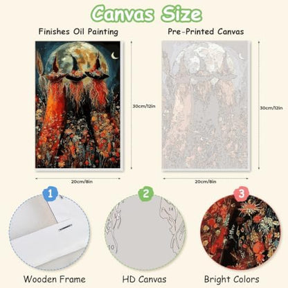 Spandrel Halloween Witch Paint by Number Kits for Adults, Witch Paint by Number Kits on Canvas, DIY Acrylic Oil Halloween Painting by Numbers Gitfs for Home Wall Decor, 8x12in - Image 2