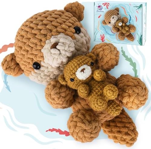 Crochetta Crochet Kit for Beginners, Crochet Starter Kit w Step-by-Step Video Tutorials, Beginner Crochet Kit for Adults Kids Women Men Complete Kit Included (Otter Mom and Baby) by Crochetta