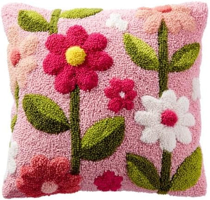 DIY Latch Hook Pillow Kit Little Cute Flowers Petals and Leaves 43x43cm by Unknown