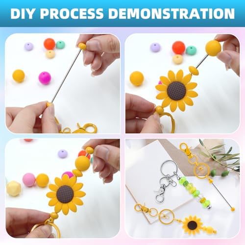 40 Pcs Beadable Keychains Bulk Kit – DIY Keychain Making Supplies with Metal Blanks for Crafts, Jewelry, Charms, Custom Projects – Blank Chain Bars for Beaded Keychain Design (Multicolor) - Image 4