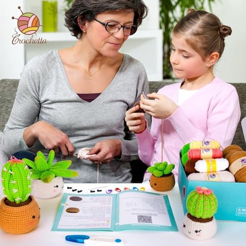 Crochetta Crochet Kit for Beginners - Crochet Starter Kit with Step-by-Step Video Tutorials, Learn to Crochet Kits for Adults and Kids, DIY Knitting Supplies, 4 Pack Plants Family(40%+ Yarn) - Image 5