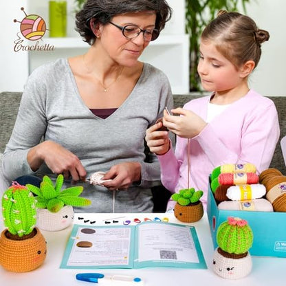Crochetta Crochet Kit for Beginners - Crochet Starter Kit with Step-by-Step Video Tutorials, Learn to Crochet Kits for Adults and Kids, DIY Knitting Supplies, 4 Pack Plants Family(40%+ Yarn) - Image 5