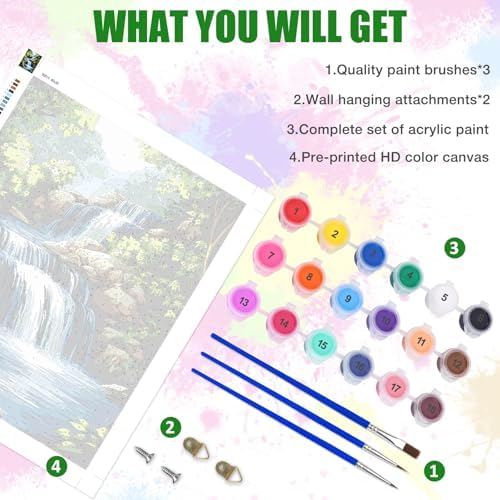 Lxmsja Waterfall Paint by Numbers Kit for Adults, Forest Acrylic Paint by Numbers for Adults Beginner, DIY Craft Supplies Oil Painting Kits for Home Wall Decor 16x20 inch (No Frame) - Image 5