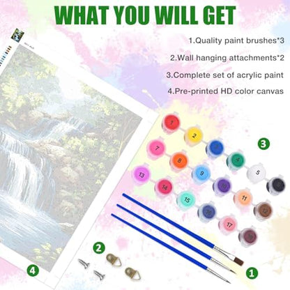 Lxmsja Waterfall Paint by Numbers Kit for Adults, Forest Acrylic Paint by Numbers for Adults Beginner, DIY Craft Supplies Oil Painting Kits for Home Wall Decor 16x20 inch (No Frame) - Image 5
