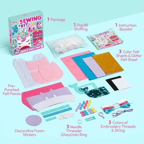 Klever Kits 7 Sewing Projects- My First Kids Sewing Kit- Easy DIY Arts and Crafts for Girls, Craft Kits, Birthday Gifts for Kids Aged 6+, Unicorn and Mermaid Pillow - Image 4