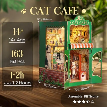 Book Nook Kit,DIY Miniature House Kit for Adults, Teens and Beginners, Dollhouse Booknook Cat Cafe Tiny House Bookshelf Decor 3D Wooden Puzzle, Gifts for Family, Friends - Image 4