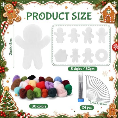HunnmingRe 32 Set Needle Felting Kit with Wool Roving Needles,Christmas - Image 2
