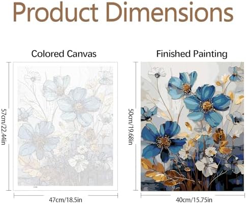 JATOK Paint by Numbers Kit for Adults, Blue Floral Elegance, 16 x 20 in - Image 2