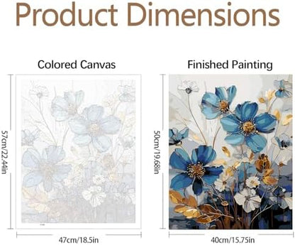 JATOK Paint by Numbers Kit for Adults, Blue Floral Elegance, 16 x 20 in - Image 2
