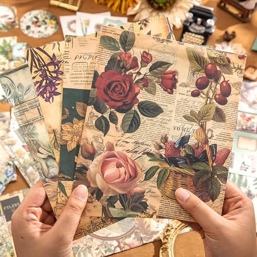 Scrapbooking Supplies Kit, Vintage Botanical Aesthetic Scrapbook Kit for Bullet Junk Journal, Stationery, A6 Grid Notebook, Flower DIY Journaling Supplies, Birthday Craft Gift for Women Craft Lover - Image 7