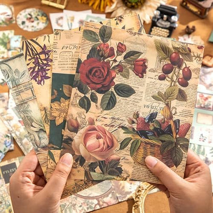 Scrapbooking Supplies Kit, Vintage Botanical Aesthetic Scrapbook Kit for Bullet Junk Journal, Stationery, A6 Grid Notebook, Flower DIY Journaling Supplies, Birthday Craft Gift for Women Craft Lover - Image 7