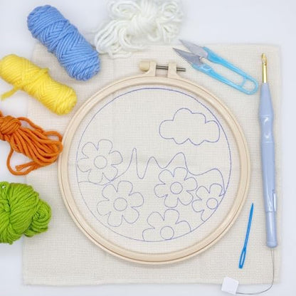 Allazone 3 Set Punch Needle Embroidery Starter Kits, DIY Craft Punch Needle Kits with Flower Pattern, Plastic Hoop, Yarn, Embroidery Handle Needle Pen and Instruction - Image 7