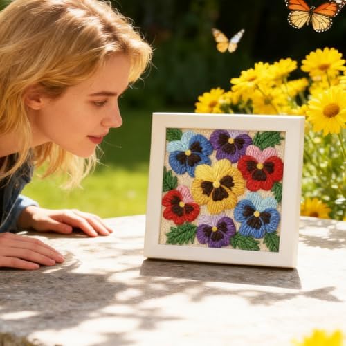INFUNLY Colorful Pansy Punch Needle Kit 9.4x9.4 inches Punch Needle Embroidery Kits Flowers DIY Needles Stitching Kits for Beginners with Instruction Yarns Christmas Birthday Hanging Decor - Image 7