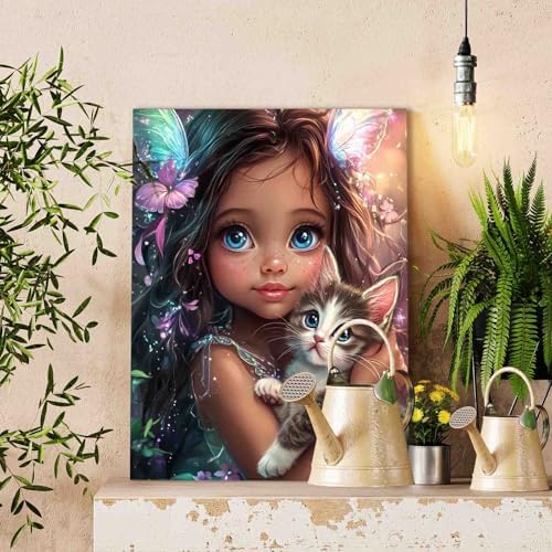 DIY Paint by Numbers for Adults Little Fairy Girl Painting Acrylic Paint Oil Painting African American Girl Hold The Cat Painting Kits Black History Canvas Art Bedroom Decor 16x20 Inch（Without Frame - Image 3