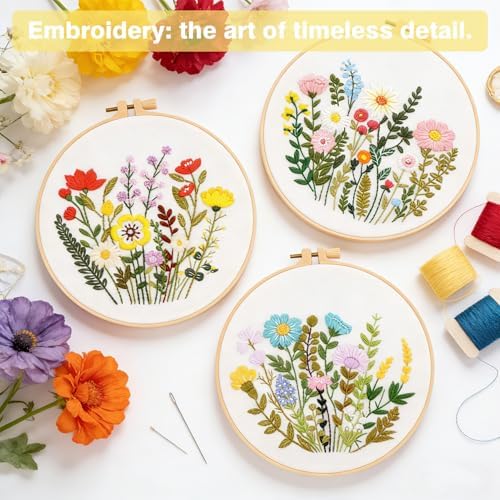 RidaaFri Embroidery Kit for Beginners, Set of 3 Flower Pattern Practice Kit - Image 4