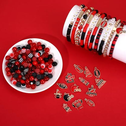 2200PCS+ Game Day Beads Charms for Bracelet Making Polymer Clay Beads Crystal Pearl Letter Gold Spacer Beads Football Charms for Game Day Bracelet Necklace Making DIY Crafts - Image 2