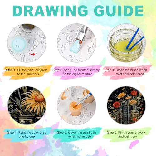 Paint by Numbers Kit for Adults, Vintage Books and Wildflower, 16 x 20 Inch - Image 5