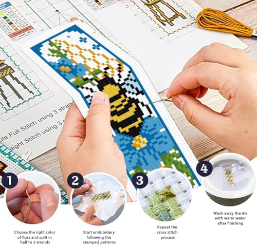 ORIGACH 6 Set Bees Cross Stitch Bookmark Kit for Beginner - Image 4