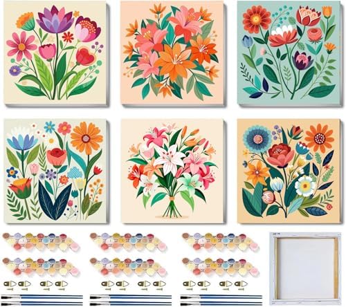 SYDYLH 6 Pack Paint by Numbers Kit with Frame, Easy Acrylic Painting for Kids & Adults, Flowers Paint by Number for Ages 6-12, 8x8 Inch DIY Art Set for Home Wall Decor by Unknown