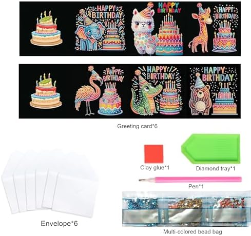 TDFERAN 6 Pack Paint by Numbers Kit Adults All Occasion Cards with Envelopes Diamond Painting Blank Birthday Greeting Cards Greeting Cards Thinking of You Encouragement Cards Birthday Bear Crocodile - Image 3