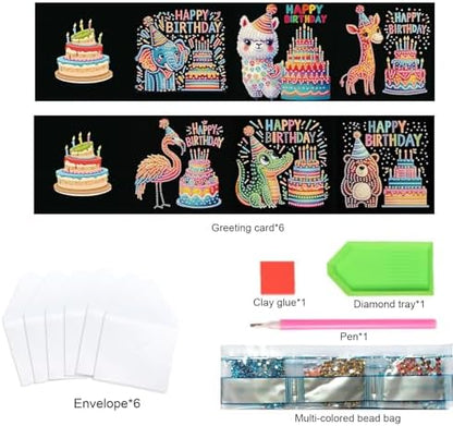 TDFERAN 6 Pack Paint by Numbers Kit Adults All Occasion Cards with Envelopes Diamond Painting Blank Birthday Greeting Cards Greeting Cards Thinking of You Encouragement Cards Birthday Bear Crocodile - Image 3