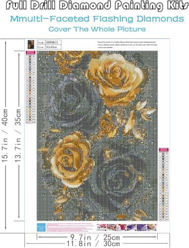 Black & Gold Roses Diamond Painting Kits for Adults,Flower Full Drill Diamond Art Kits for Beginners,Round 5D DIY Diamond Dots Paintings, Diamonds Pictures Gem Art and Crafts Home Decor 12x16 inch - Image 5