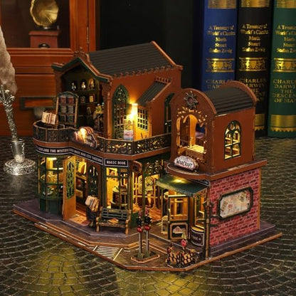 fifijoy DIY Dollhouse Miniature House Kit, Tiny House Kits Mini Doll House Model Building Sets, Wooden Miniature Kits for Adults (Magic Book City) - Image 5