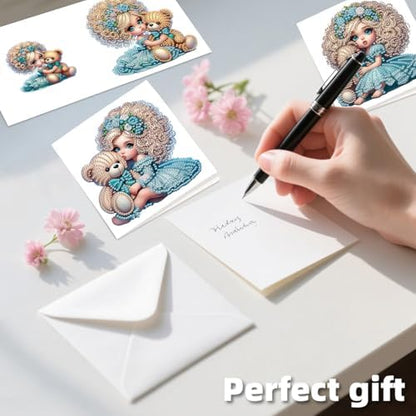 C'eitura 12Pcs Cartoon Girl Diamond Art Painting Greeting Card Kit with Envelopes, DIY Cute Theme Christmas Birthday Thanksgiving Card Making Set, Cute Style Handmade Card Craft - Image 5