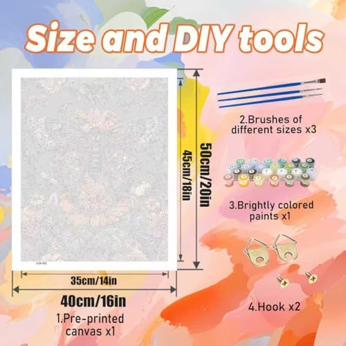 Yunruily Paint by Numbers Kits for Adults - Vintage Butterfly Adult Paint by Number Kits on Canvas,Paint by Number for Adults for Gifts Home Wall Decor 16x20inch - Image 4