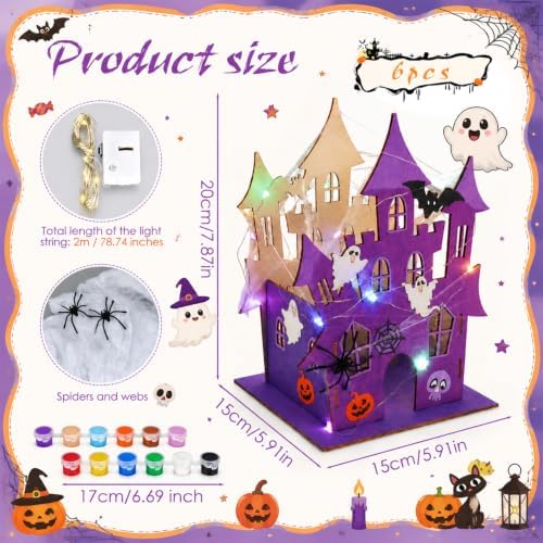 DoubleFill 6 Set Halloween Wooden Castle House Craft Kits, DIY - Image 2