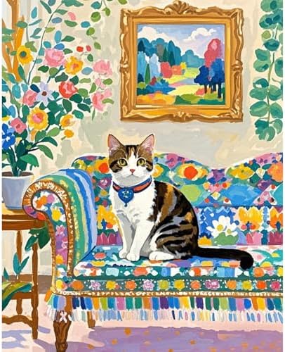 Fountor Paint by Numbers Kit for Adults Beginner, Flowers Cat Adult Paint by Number Kits on Canvas Without Frame, Cat Oil Paint by Numbers for Home Decor Gift 16” W x 20”L by Fountor