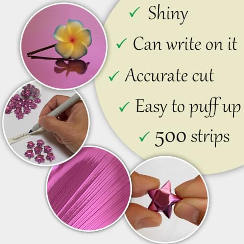 500-Strips Pink Foil Paper Strips for Making Origami Stars, Lucky Stars, Puff Star. Reflective Mirror Shiny Paper Strips, 0.5 x 11 inch. (Pink Foil, 500) - Image 2