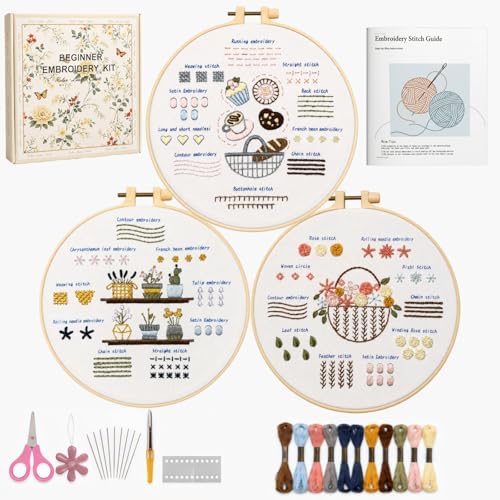 Ruyitycy Embroidery Kit for Beginners and Adults, Learn 21 Stitches with Video Tutorials, All-in-One Hand Embroidery Starter Set with Patterns, Hoop, Threads and Tools by Ruyitycy
