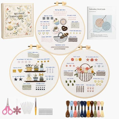 Ruyitycy Embroidery Kit for Beginners and Adults, Learn 21 Stitches with Video Tutorials, All-in-One Hand Embroidery Starter Set with Patterns, Hoop, Threads and Tools by Ruyitycy