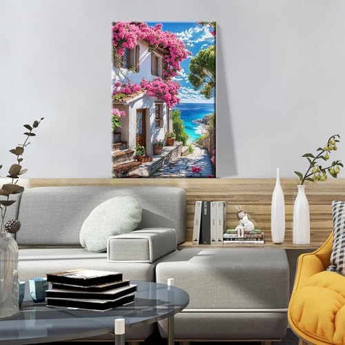 ATDMS Paint by Numbers Kit for Adults with Frame Landscape Paint by Number with Easel DIY Flowers House Adult Paint by Number Kits Paint by Numbers Kit on Canvas for Gift Home Wall Decor 8x12 Inch - Image 6