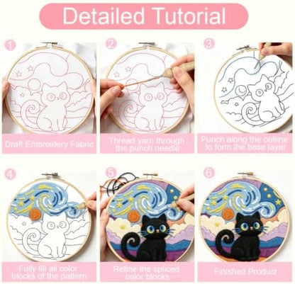 BEUNITONE 2 Pcs Cat & Starry Sky Punch Needle Kits for Adults Beginner - Image 4