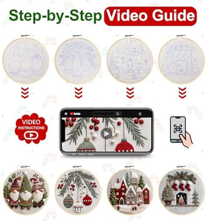 Santune Christmas Embroidery kit,Fall Needlepoint Cross Stitch Kits for Beginners Adult,Needle Point Sets,4 Embroidery,2 Hoops,Christmas Ornaments - Image 5