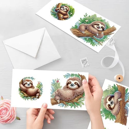 antor 6-Pack Sloth Diamond Art Greeting Cards – DIY 5D Diamond Painting Greeting Card Kits for Adults with Envelopes, Relaxing Rhinestone Card Kit Featuring Cute Hanging Sloths on Tree Branches - Image 6