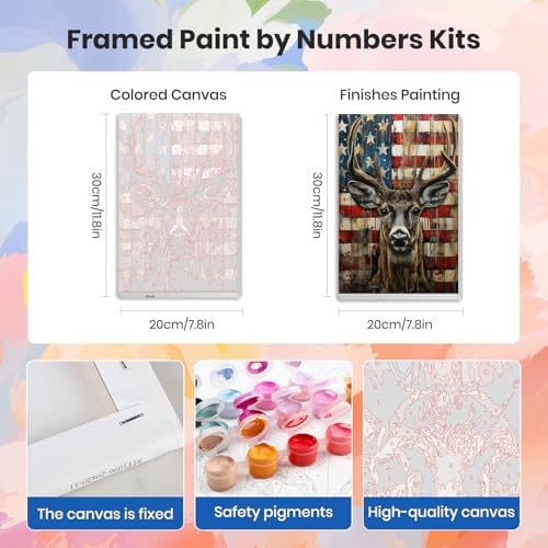 HEIBAGO 4 Pack Independence Day Framed Paint by Numbers Kit for Adults Beginner, DIY 4th of July Patriotic Adult Paint by Number Kits, Small Easy Acrylic Oil Painting for Wall Decor 8 x 12 Inch - Image 2