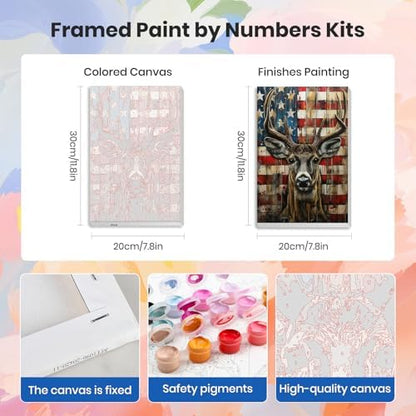 HEIBAGO 4 Pack Independence Day Framed Paint by Numbers Kit for Adults Beginner, DIY 4th of July Patriotic Adult Paint by Number Kits, Small Easy Acrylic Oil Painting for Wall Decor 8 x 12 Inch - Image 2