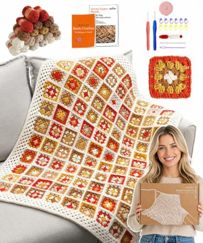 Kitcroet Crochet Kit for Beginners, Granny Square Blanket Easy Crochet Kit by Kitcroet
