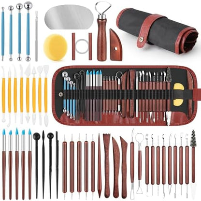 48PCS Pottery Tools Kit for Sculpting, Clay Carving Tools, Ceramic Tools for Polymer Clay, Modeling, Trimming, Molding, Shaping, Pottery Kiln, Arts Crafts Supplies, Adults, Students, Beginners, Pros by Unknown