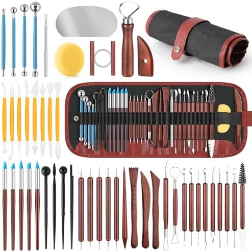 48PCS Pottery Tools Kit for Sculpting, Clay Carving Tools, Ceramic Tools for Polymer Clay, Modeling, Trimming, Molding, Shaping, Pottery Kiln, Arts Crafts Supplies, Adults, Students, Beginners, Pros by Unknown