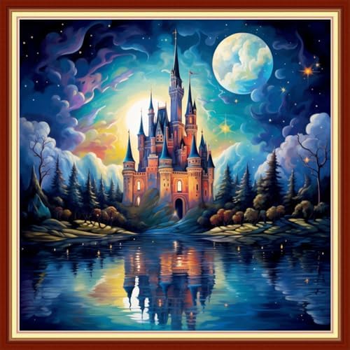 Joyhoor Stamped Cross Stitch Kits for Beginners, Needlepoint Kits for Adults, 11CT Counted Embroidery Kits-Magic Castle 18x18 inchs by JoyhoorCrossStitchKits