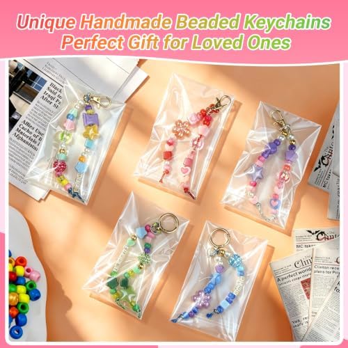 854PCS Beaded Keychain Making Kit with Gift Bags for Girls, Y2K Preppy Bag Charm & Phone Lanyard Craft Supplies, Friendship Bracelet Jewelry Kit with Letter, Pearl, Rhinestone & Gold Spacer Beads - Image 5