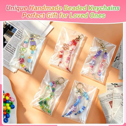 854PCS Beaded Keychain Making Kit with Gift Bags for Girls, Y2K Preppy Bag Charm & Phone Lanyard Craft Supplies, Friendship Bracelet Jewelry Kit with Letter, Pearl, Rhinestone & Gold Spacer Beads - Image 5